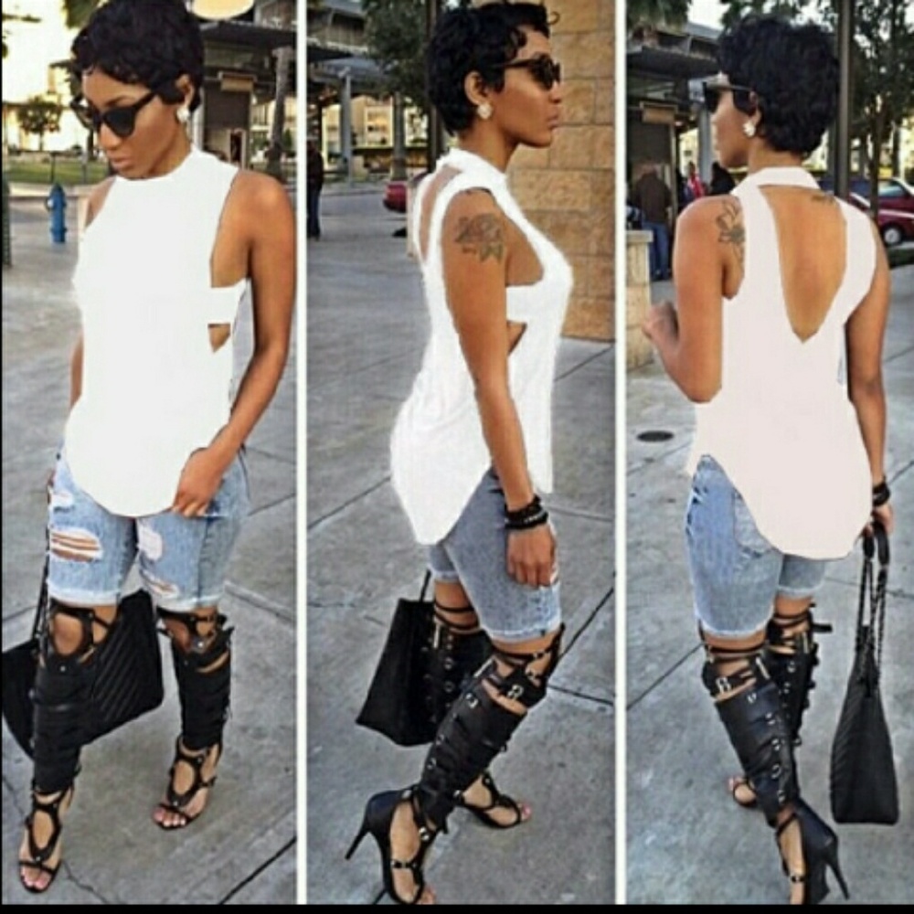 ORANGE SUMMER SLEEVELESS OPEN V-BACK VEST TOP - Picture 3 of 4